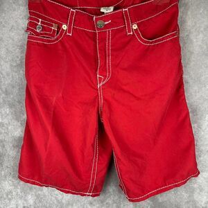 True-Religion Men's Red and White Surf Shorts Size 36